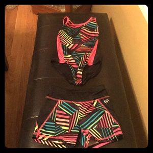 Gymnastics leotard and shorts!